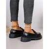 Women's Spring-Autumn Black British Style Slip-On Loafers, Thick-Soled Retro Casual Leather Footwear, Available In Large Sizes.