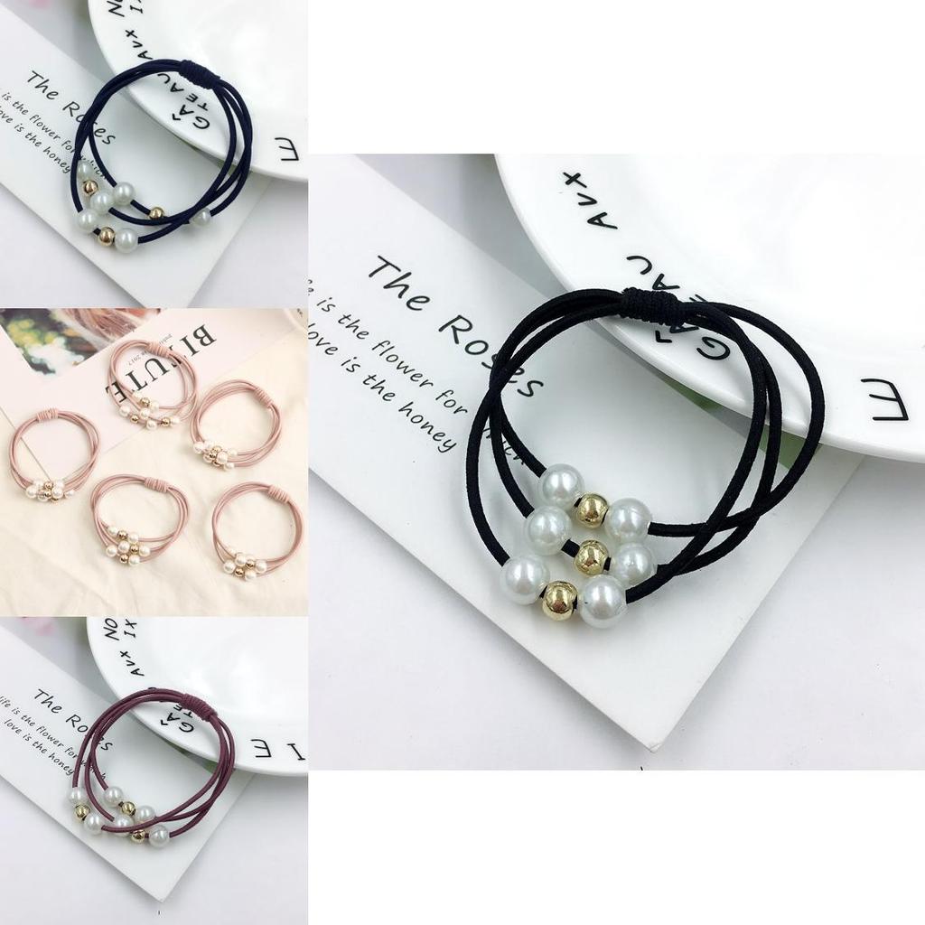 Korean Version Of The Three-strength Rubber Band High-elastic Pearl Head Rope For Women And Girls