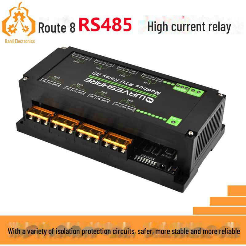 

8-way RS485 Modbus RTU 30A High-Current Relay Module with Rail Protection