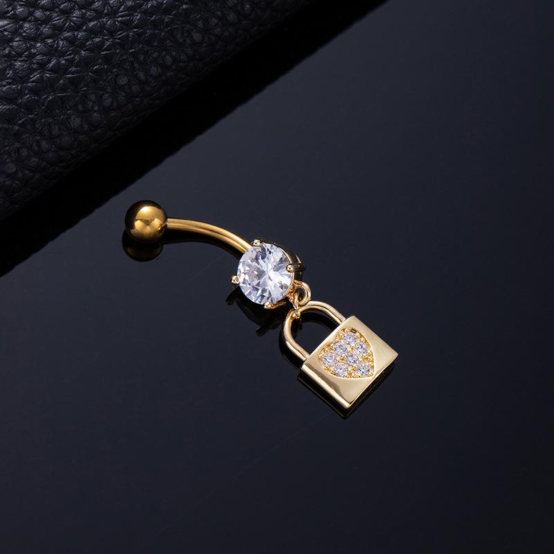 Colored Zircon Spiral Navel Nail Wind Star Moon Navel Ring Pierced Tassel Navel Buckle