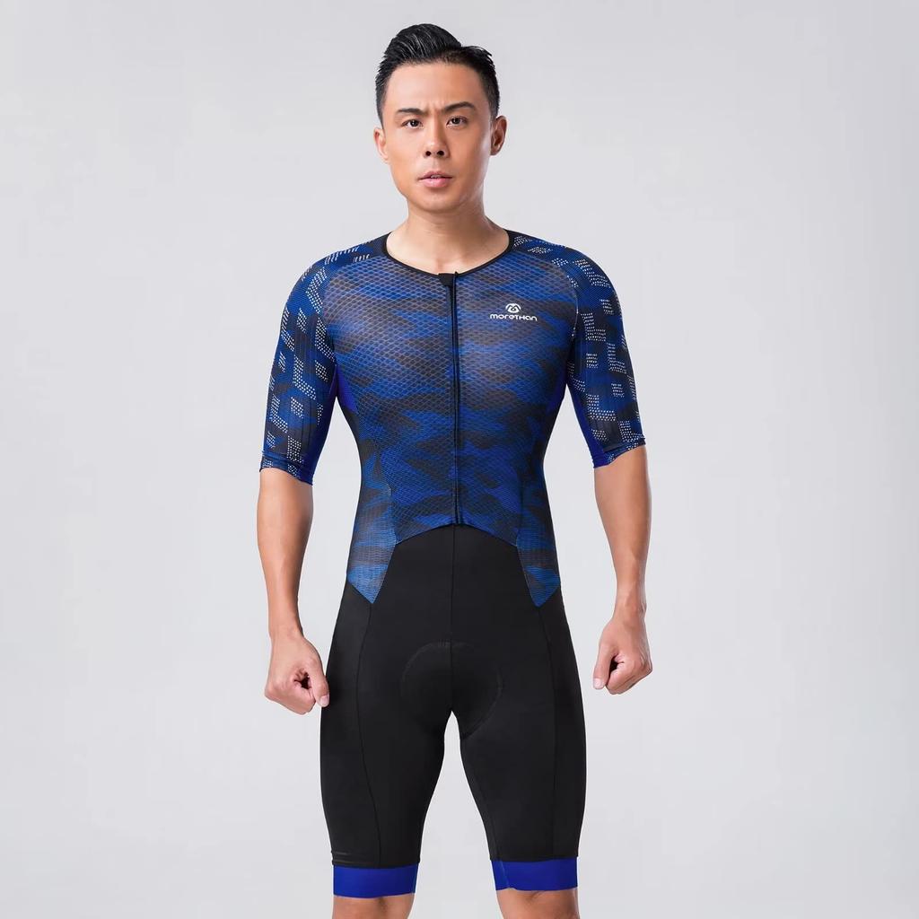Morethan One Piece Cycling Jersey Skinsuit Chrono Suit Short Sleeve Dark 2XL Men's HVP-025, Blue,