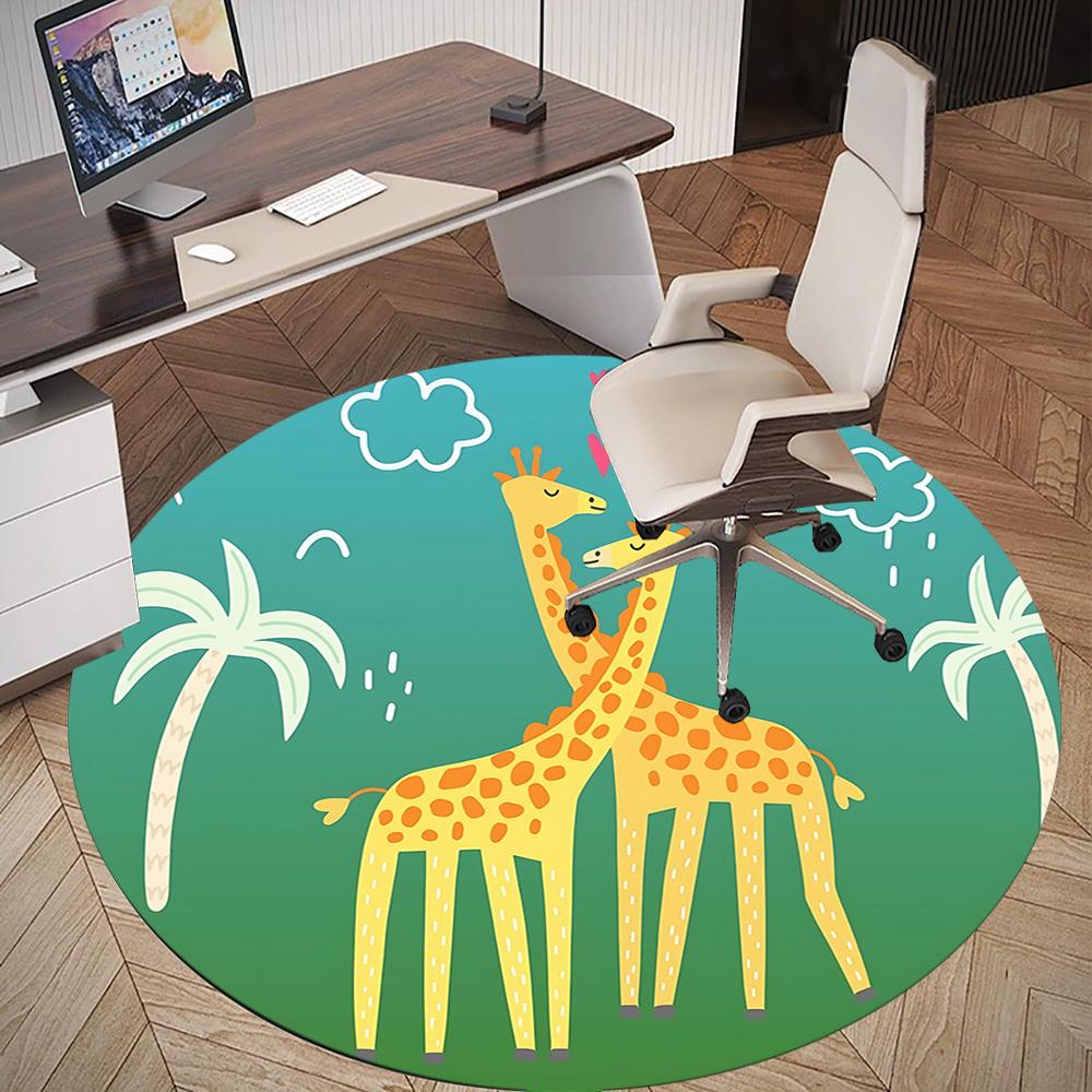 1pc Giraffes Love Round Chair mat Area Rug - Non-Slip, Floor Mat for Office, Bedroom, and Indoor Decor c1125535
