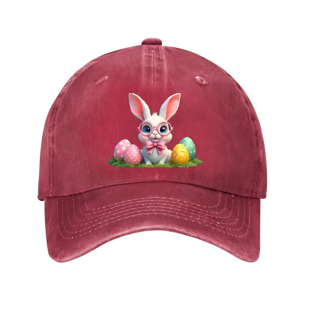 Cute Bunny Easter Eggs Print Baseball Cap Adjustable Polyester Casual Adult Hat Unisex Hat