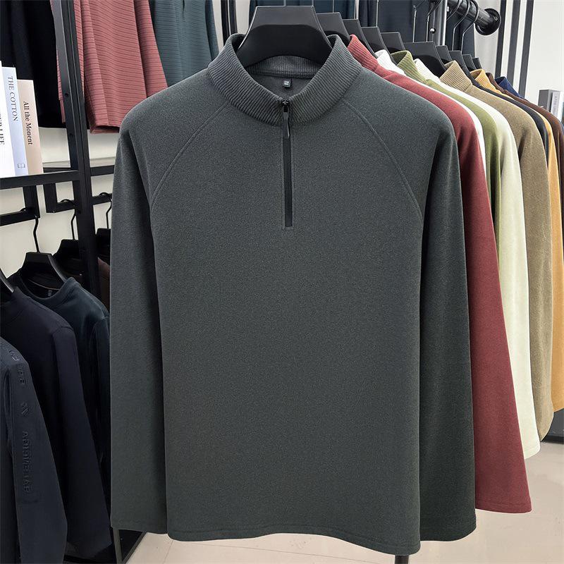 Men's Double-Sided German Fleece Hoodie with Half-High Collar, Zipper, Autumn/Winter Fashionable Outerwear.