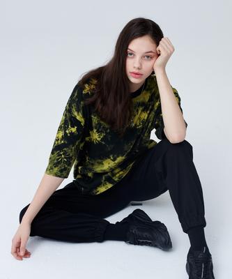 MOZMOZ Black Tie-Dye Oversized T-Shirt_Yellow