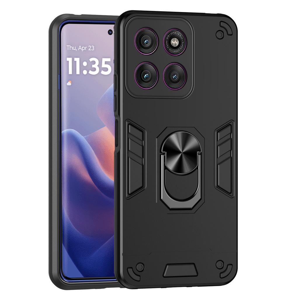 For Motorola Edge 60 Pro 5G Case PC+TPU Drop Defend Phone Cover with Ring Kickstand