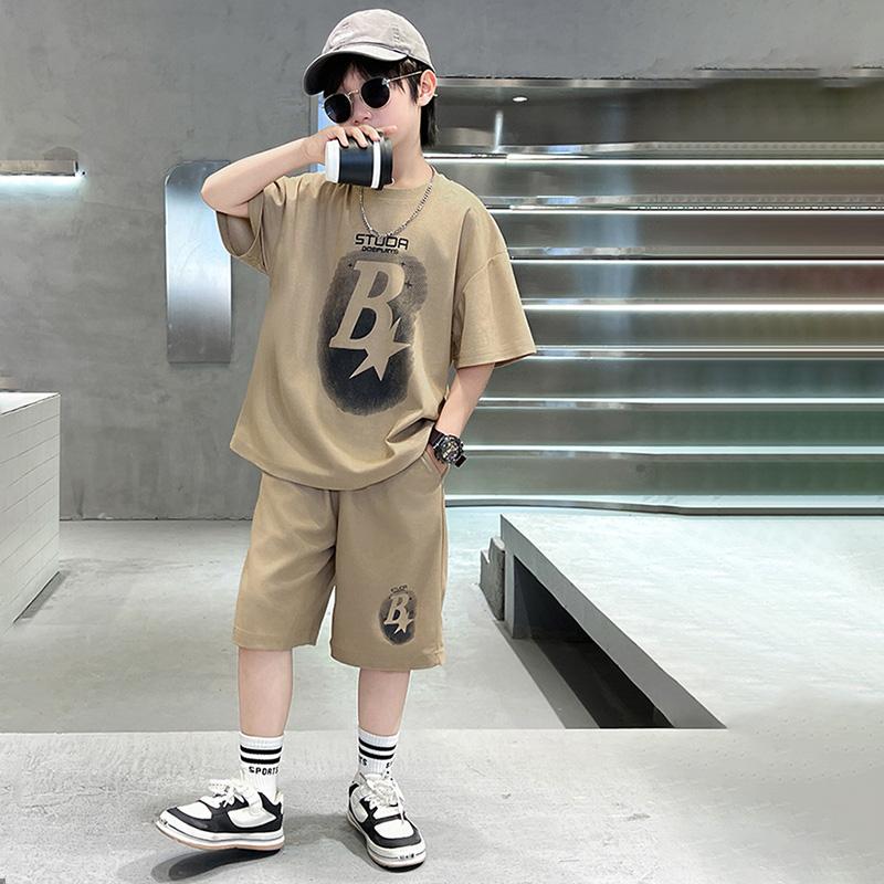 

Summer Teenager boys Clothing Set Letter Short Sleeve T-shirt Shorts 2Pcs for 4-14 Years Kids Tracksuits Child Cloth 170 хакі