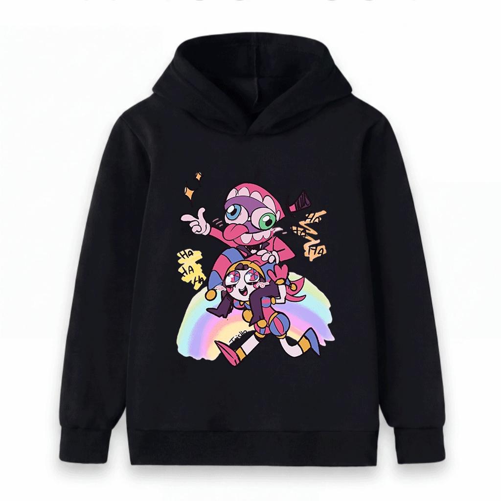 Kids Boys Girls Pullover Hoodie, Funny Cartoon Jester Characters Print Casual Warm Hooded Sweatshirt for Children