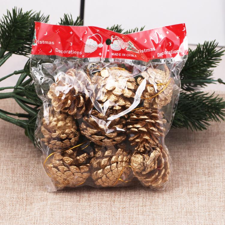 6/9pcs Artificial Plants Fake Pine Cone Gold Silver Pine Cones Wedding Christmas Wreath Decoration Pine Cone Ball Tree Party Gif