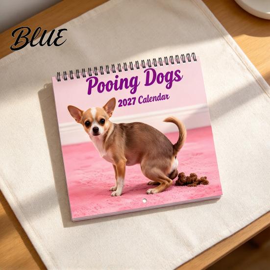 High Definition Dog Photography 2027 Pooping Dogs Square Wall Calendar Funny Theme 12 Month Hanging New Year Gift for Owners Planner Home Office,
