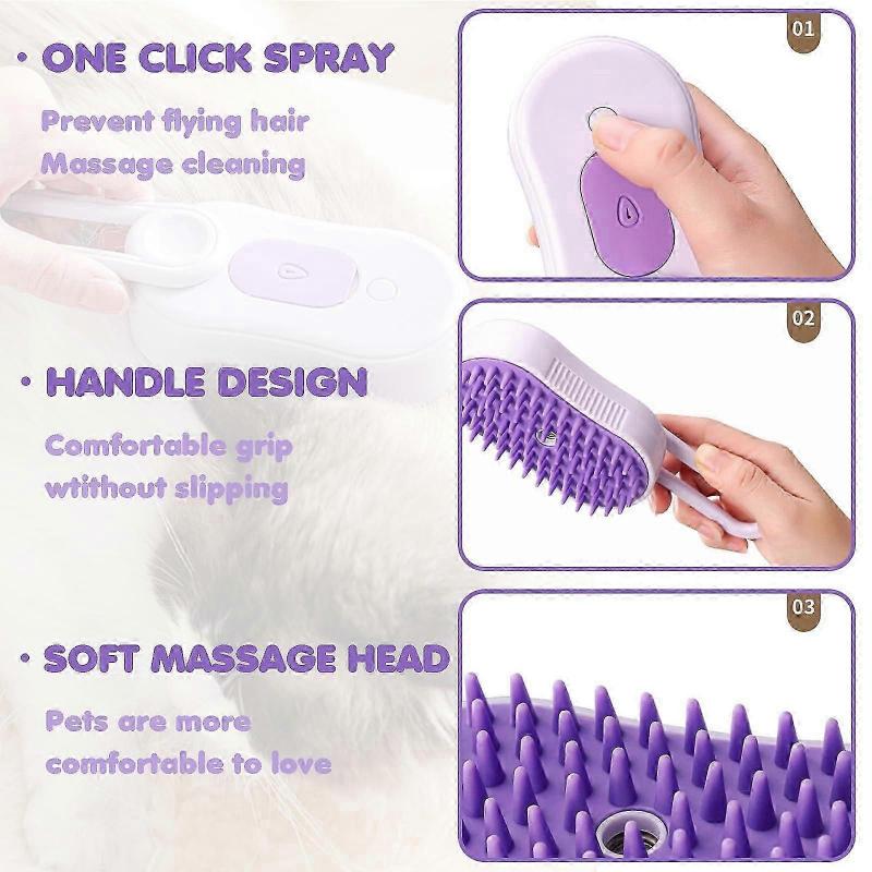 Szczotka parowa 3 w 1 dla kota, samoczyszczący grzebień do masażu z parą, szczotka do masażu dla kota, eliminuje latającą sierść dla kota i psa, szczotka dla zwierząt