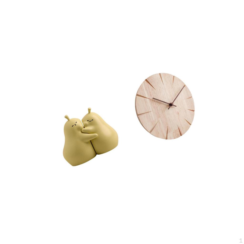 Hugging Pear Ceramic Book Stand And Solid Wood Wall Clock Creative Bookshelf Ornament Fine