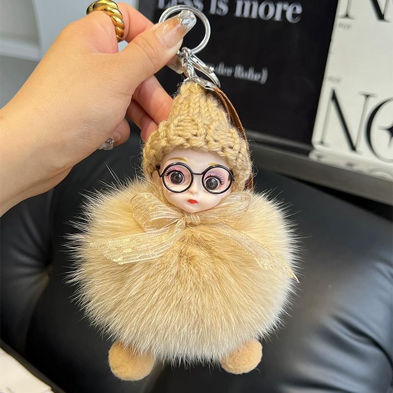 Echter Fuchspelz Puppe Auto Schlüsselanhänger Anhänger Niedliche Plüschpuppe Puppe Buchtaschenanhänger Paargeschenk