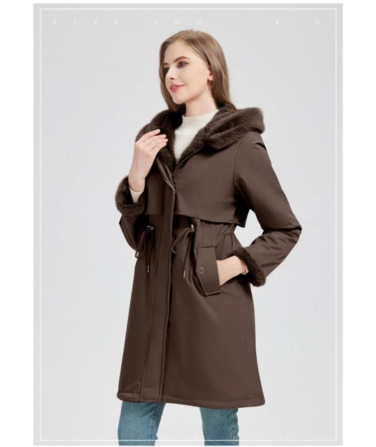 Two-sided Wearing Large Fur Collar Mid-length Fleece-lined Parkas Women's Cotton-padded Coat Thickened Jacket