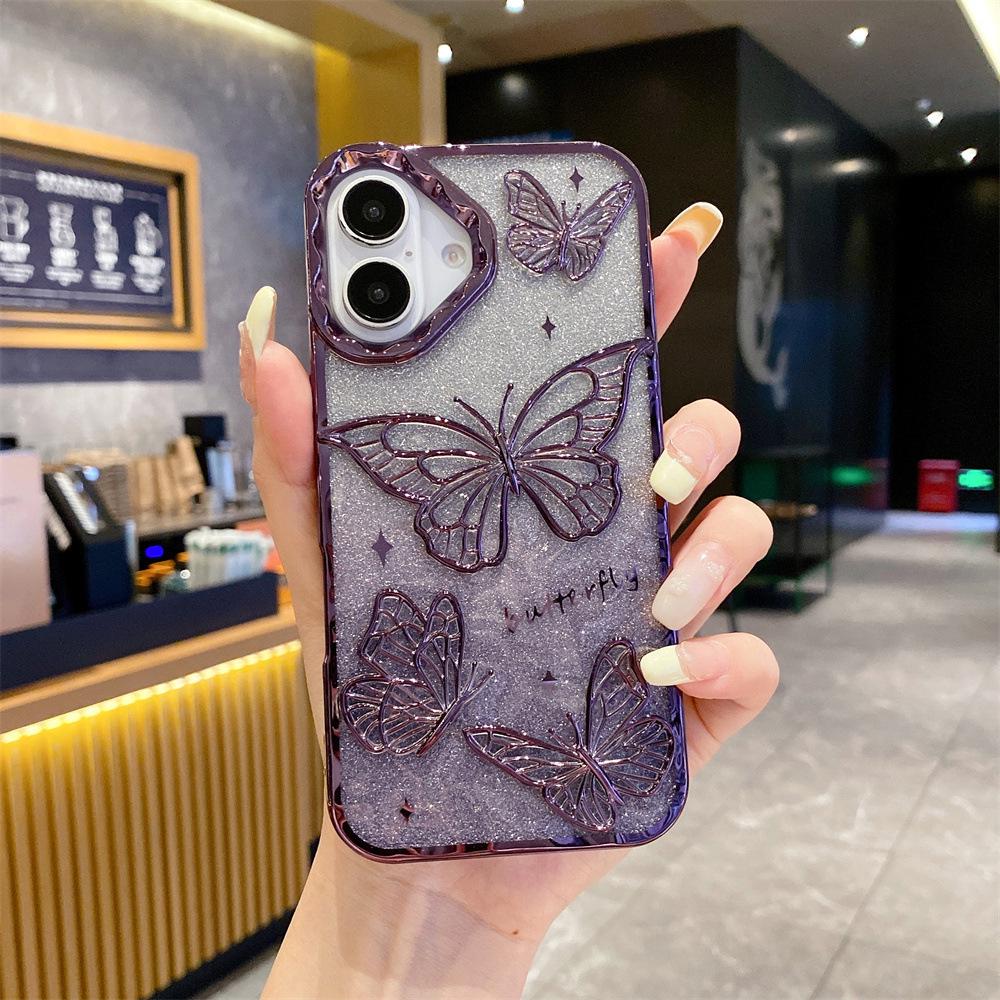 Electroplated 3D Butterfly Gradient Glitter Drop-Proof Case for iPhone 17 Pro Max
