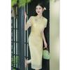 Bright yellow white cheongsam girl young early autumn new Chinese style improved slim and thin cheongsam skirt