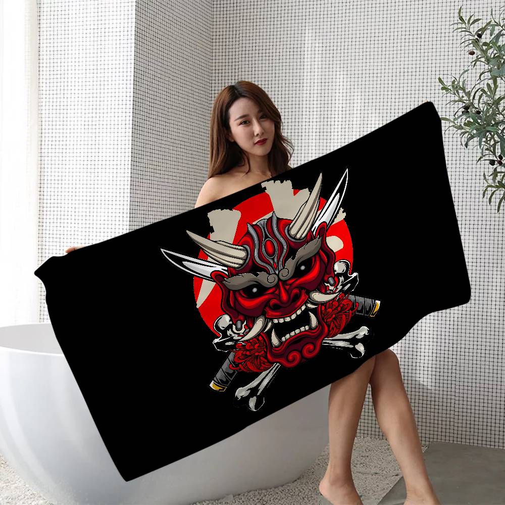 1pc Japan Samurai Oni Mask Microfiber Printed Beach Towel Mountain Climbing Yoga Beach Swimming Running Absorbent Soft Towel
