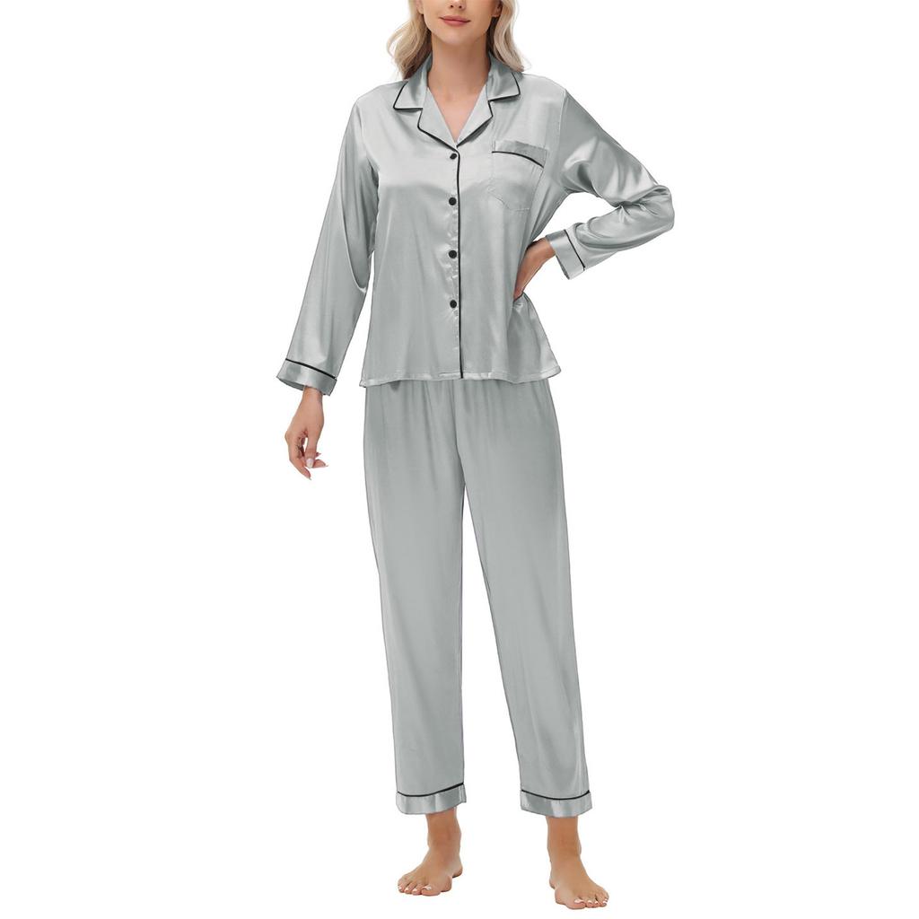 Damski komplet do spania z lodowego jedwabiu, satynowy, duży rozmiar, z długim rękawem i długimi spodniami, zestaw odzieży domowej