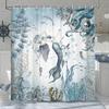Meerjungfrau Duschvorhang Meeresoktopus Korallenriff Fische Muschel Quallen Thema Wasserdichtes Gewebe Badezimmer Vorhang Mit 12 Stück Haken,