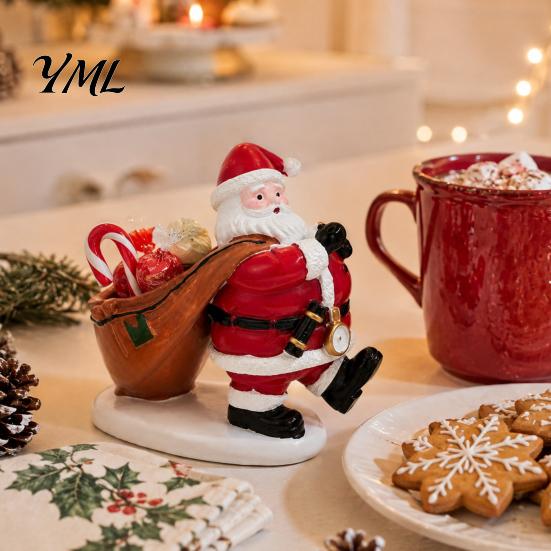 Festive Jewelry Storage Box Santa Claus Candy Bowl, Resin Christmas Tabletop Ornament with Room Accessories Slot, Creative Desktop Organizer