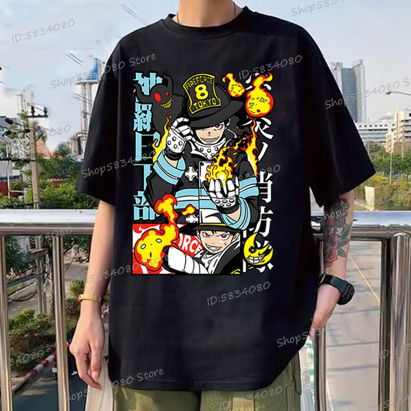 Fire Force Print Unisex Fashion Casual Tshirt Unisex Street Graphic Anime Tee Fire Force Classic Vintage T Shirts Anime Apparel