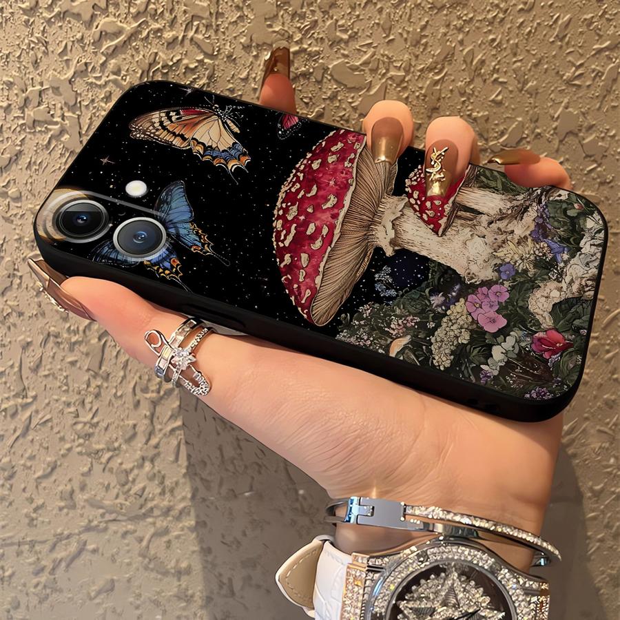 Poker Mushroom Case for Apple iPhone 17 Pro Max 13 15 Pro 7 8 Air 12 11 14 16 XR XS MAX Funda Phone Cover