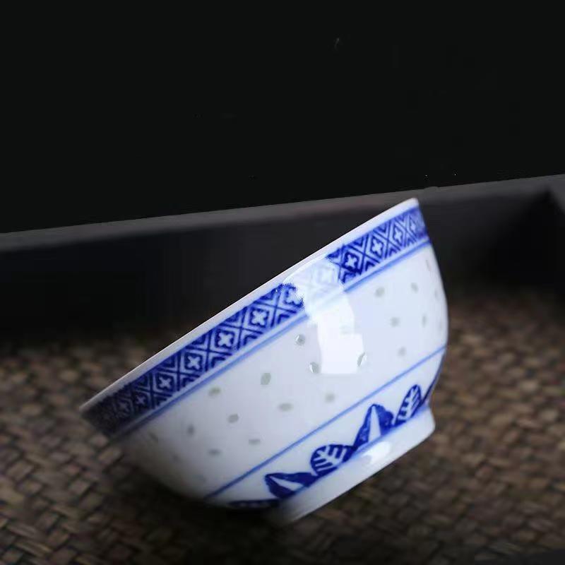 Niebiesko-biały porcelanowy zestaw miseczek Linglong w stylu retro (4-10 cali) – Idealny do ryżu, zupy lub makaronu.