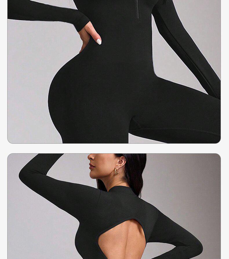 High-Intensity Zipper Long-Sleeve Yoga Bodysuit & Trousers Set