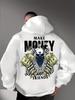 Trendy Make Money Not Friends Streetwear Graphic Solid White Oversized Hoodie for Men, Hip Hop Daily Sports Casual Hooded Sweatshirt