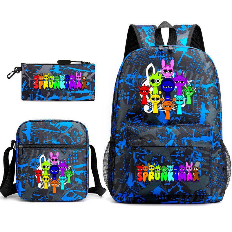 Anime Cartoon Backpack Sprunki Large Capacity Primary School Student Schoolbag Satchel Pencil Case