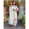 Beautiful White Pure Cotton Kurti Pant Dupatta Set Indian Designer Kurta Set