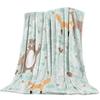 Flannel Blanket for Bed Cartoon Forest Animal Tree Fox Bear Rabbit Kids Throw Blanket Portable Super Soft Blanket Warm King Size
