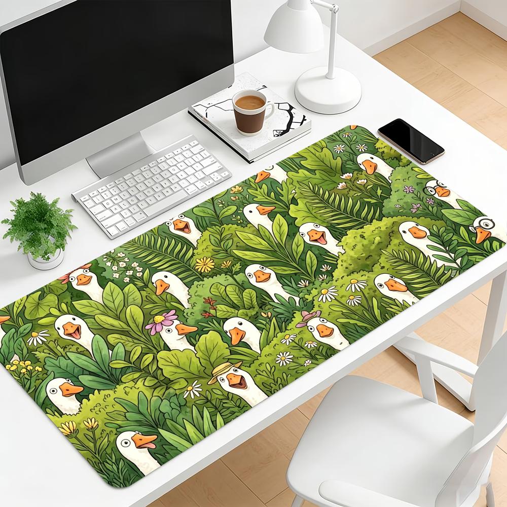 Cute White Geese Plants Large Mouse Pad Non Slip Rubber Base Floral Garden Print Gaming Desk Mat Mousepad For Girl Style
