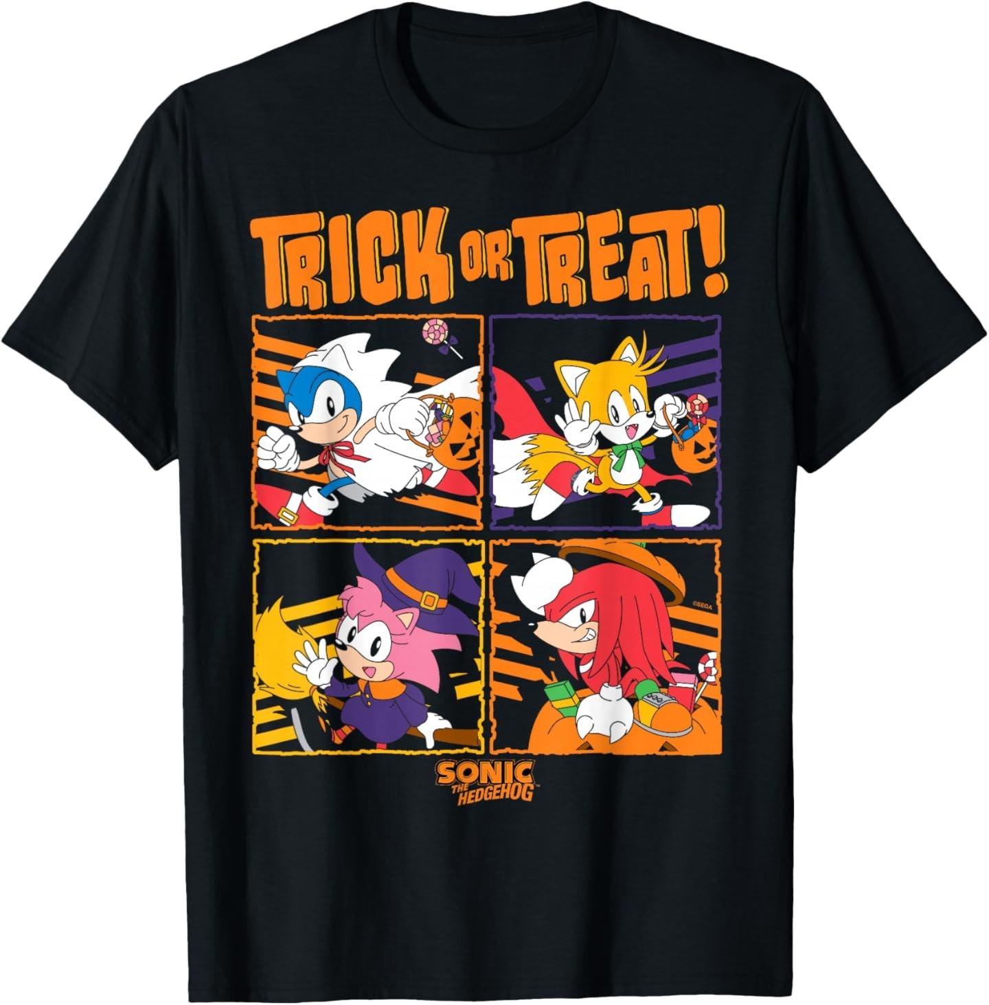 Sonic The Hedgehog Halloween Trick Or Treat Cute Disguises T-Shirt XXL