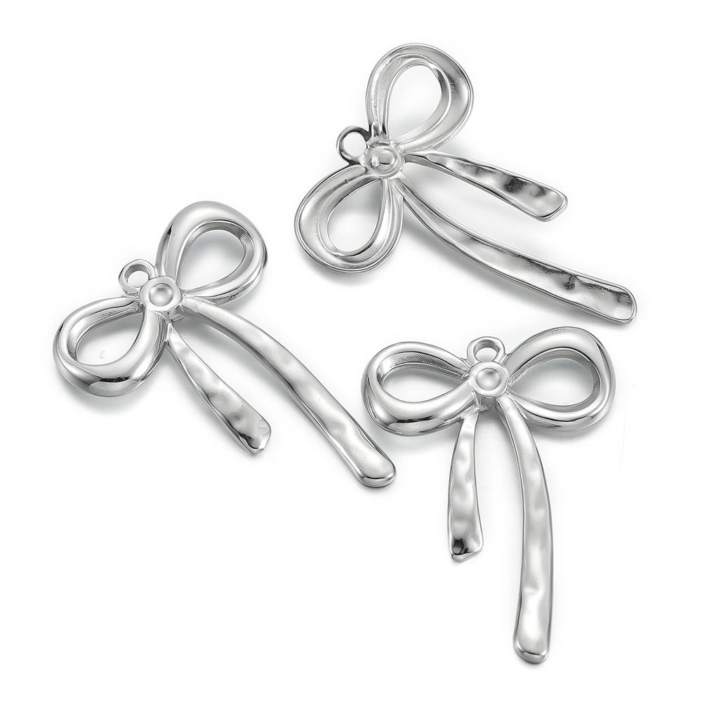 2pcs/Lot Multiple Styles Stainless Steel Bow Shape Charm Pendants for Earrings Necklace Pendant DIY Jewelry Making Accessories