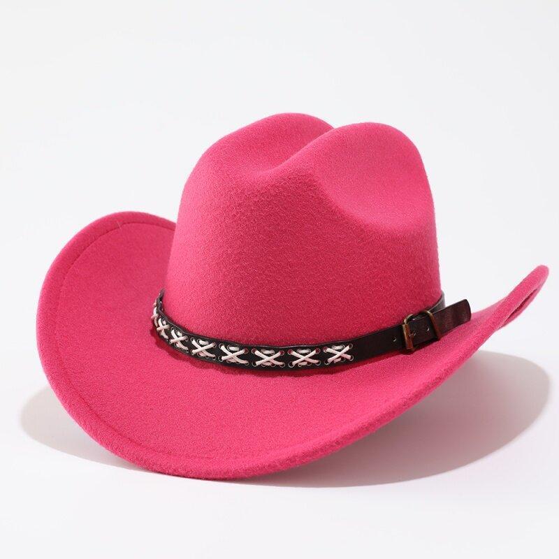 Autumn and Winter Men and Women Retro Ethnic Style Woolen One-word Top Cowboy Hat Big-brimmed Top Hat Jazz Hat