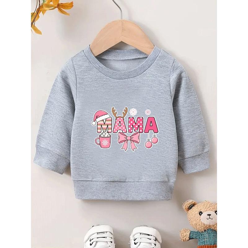 European sizes Christmas Simple Letter Print Pattern, Soft and Comfortable Thin Round Neck Sweatshirt for Kids Aged 0-3 Years