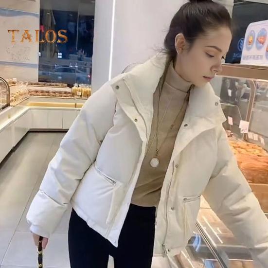 Vinter Dunjakke Fortykket Vattert Ståkrage Store Glidelåslommer Glidelåslukking Vindtett Lange Ermer Varmebevarende Varm Hverdagsovertøy Bomullsjakke