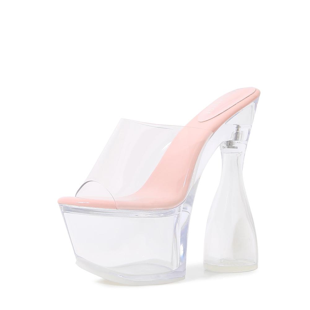 

Новый нишевый дизайн водонепроницаемые туфли сандалии на прозрачном хрустальном каблуке женская летняя мода сексуальные высокие каблуки 42 розовый