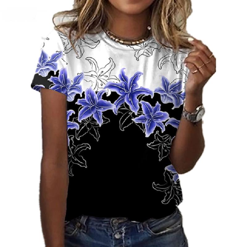 Casual Fashion Women's T-shirt Summer Loose Women's Floral Top 3D Abstract Pattern Shirt