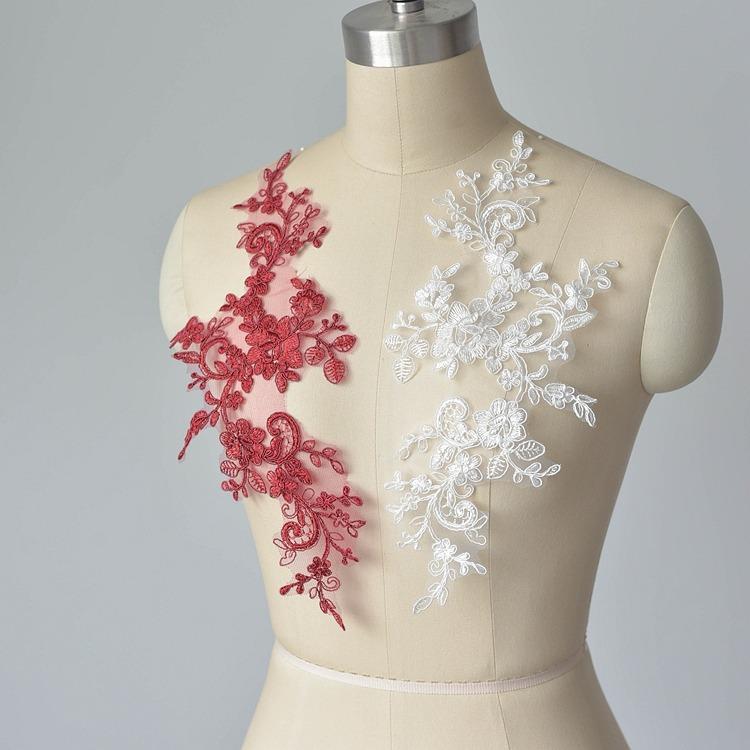 Multi-Color Embroidered Lace Accessories, Wedding Dress Decoration Pair Of Flowers, Handmade Diy Material Clothing Decoration Sticker Flowers