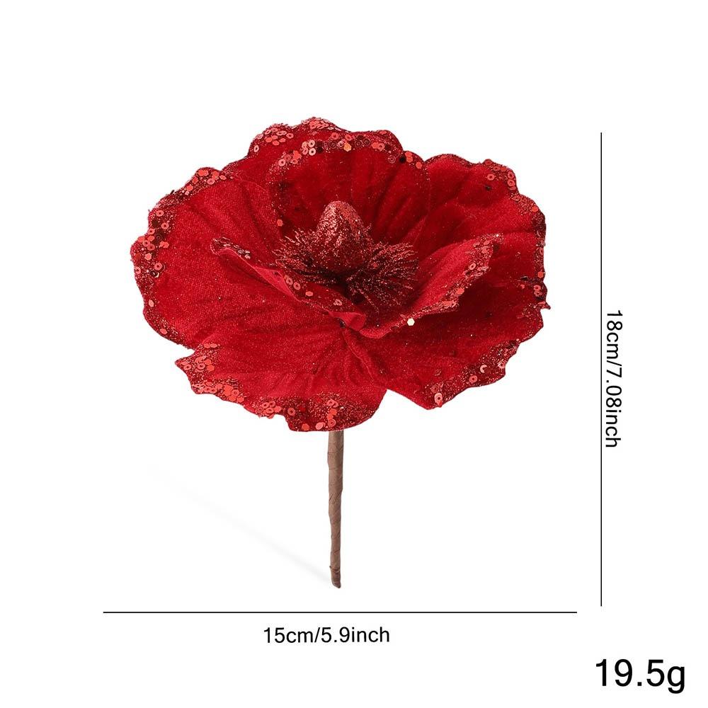 15cm Artificial Poinsettia Glitter Flower Sequin Flannel Fake Christmas Flowers Photography Props 3D Simulation Magnolia