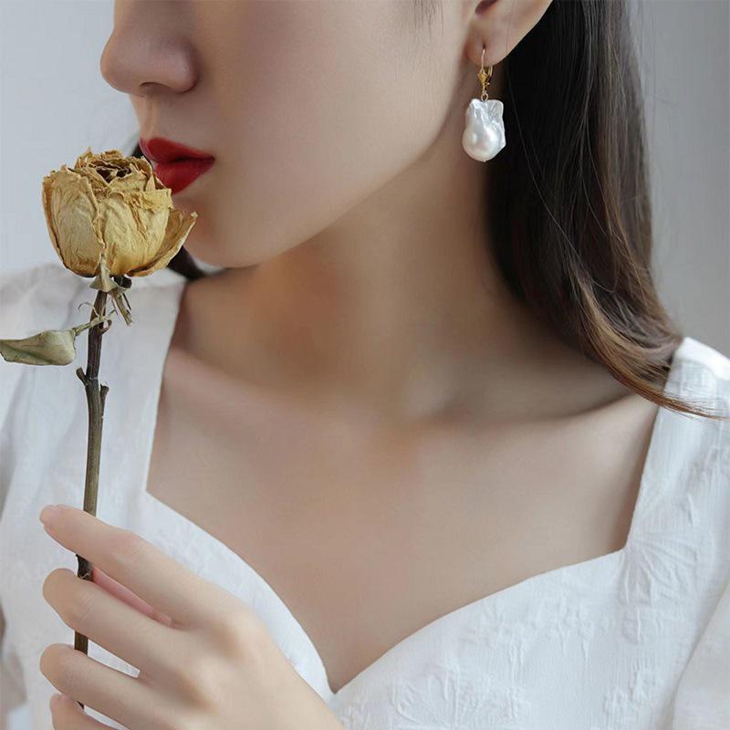 14K Gold Filled Large Baroque Pearl Dangle Earrings with 925 Sterling Silver Needle