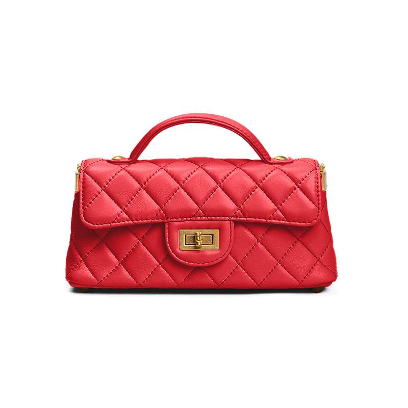 Lingge Embroidered Thread Small Bag Women's Bag New Handheld Small Square Bag Western Style Small Fragrant Wind Chain Single Shoulder Crossbody Bag