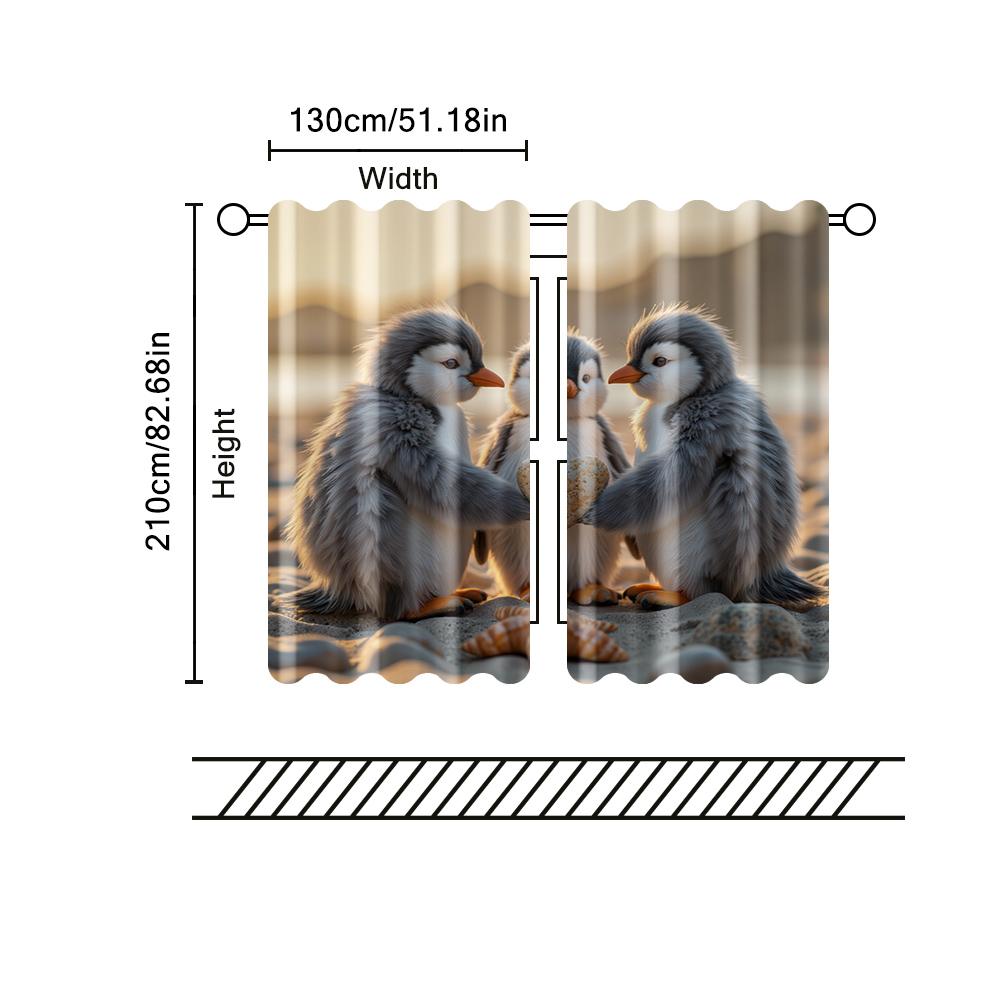 Set Of 2 Filtering Curtains Excluding Rods Non Movable Without Batteries Adorable Penguins Starfish Use Bedrooms Curtain Polyester Perfect For Bedroom