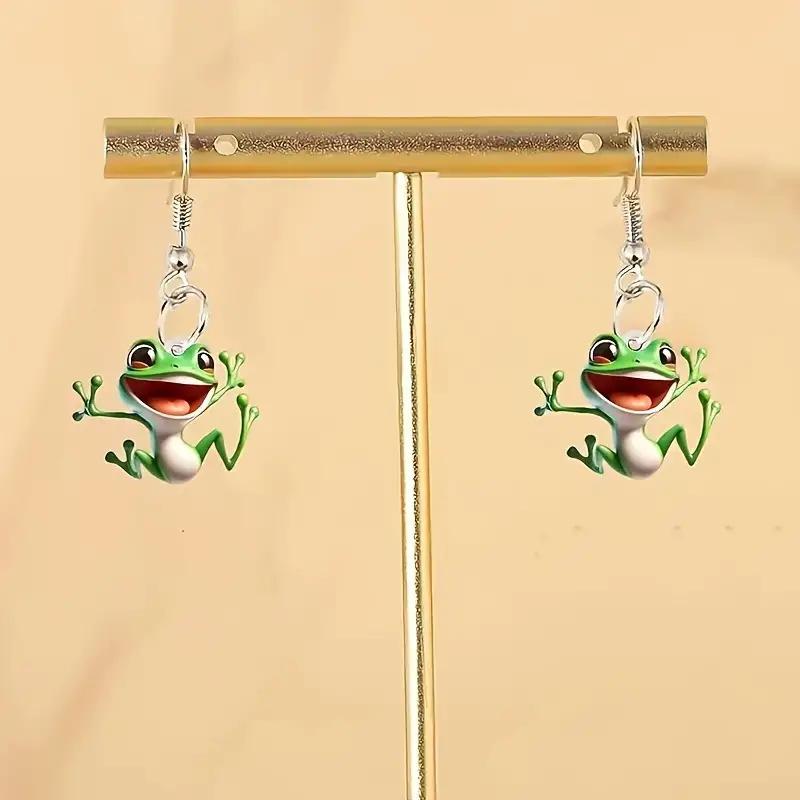 Cute and Funny Frog 2D Acrylic Earrings Fun Creative Design Animal Earrings