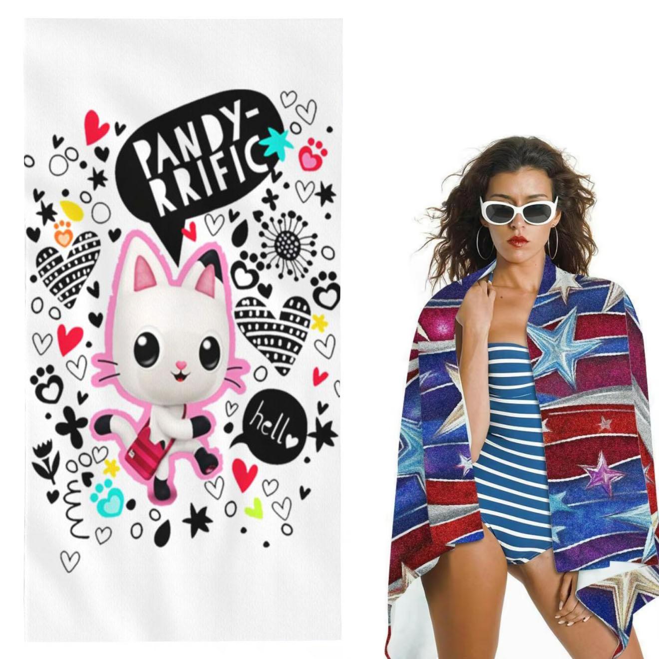 G-Gabbys D-Dollhouse Beach Towel Microfiber Soft Absorbent Quick Dry Cute Cartoon Design Perfect Kids Beach Accessories 40X60CM