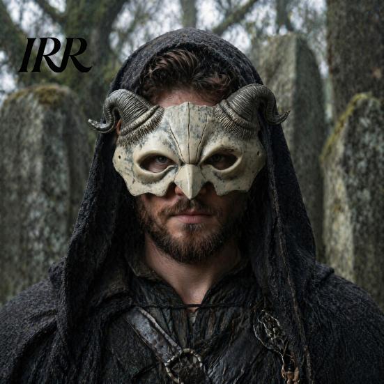 Gothic Cosplay Mask Halloween Ram Horn Demon Mask, Horror Devil Half Face Lightweight Masquerade for Costume Party Vintage