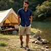 Men's Short Sleeve Work Shirt with Two Pockets Cotton Linen for Casual Everyday Wear