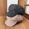 British retro plaid woolen newsboy hat women's metal standard octagonal hat beret autumn and winter cap modifying face shape
